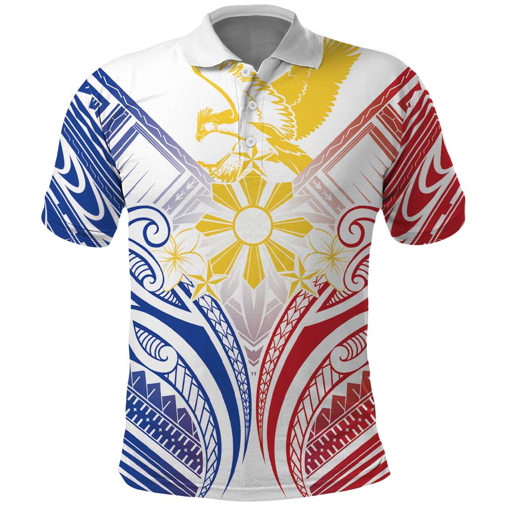 Philippines Tribal Sun Personalized Polo Shirt Hunting Eagle LT7 White - Polynesian Pride