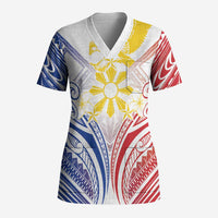 Philippines Tribal Sun Personalized Scrub Top Hunting Eagle LT7 Adult White - Polynesian Pride