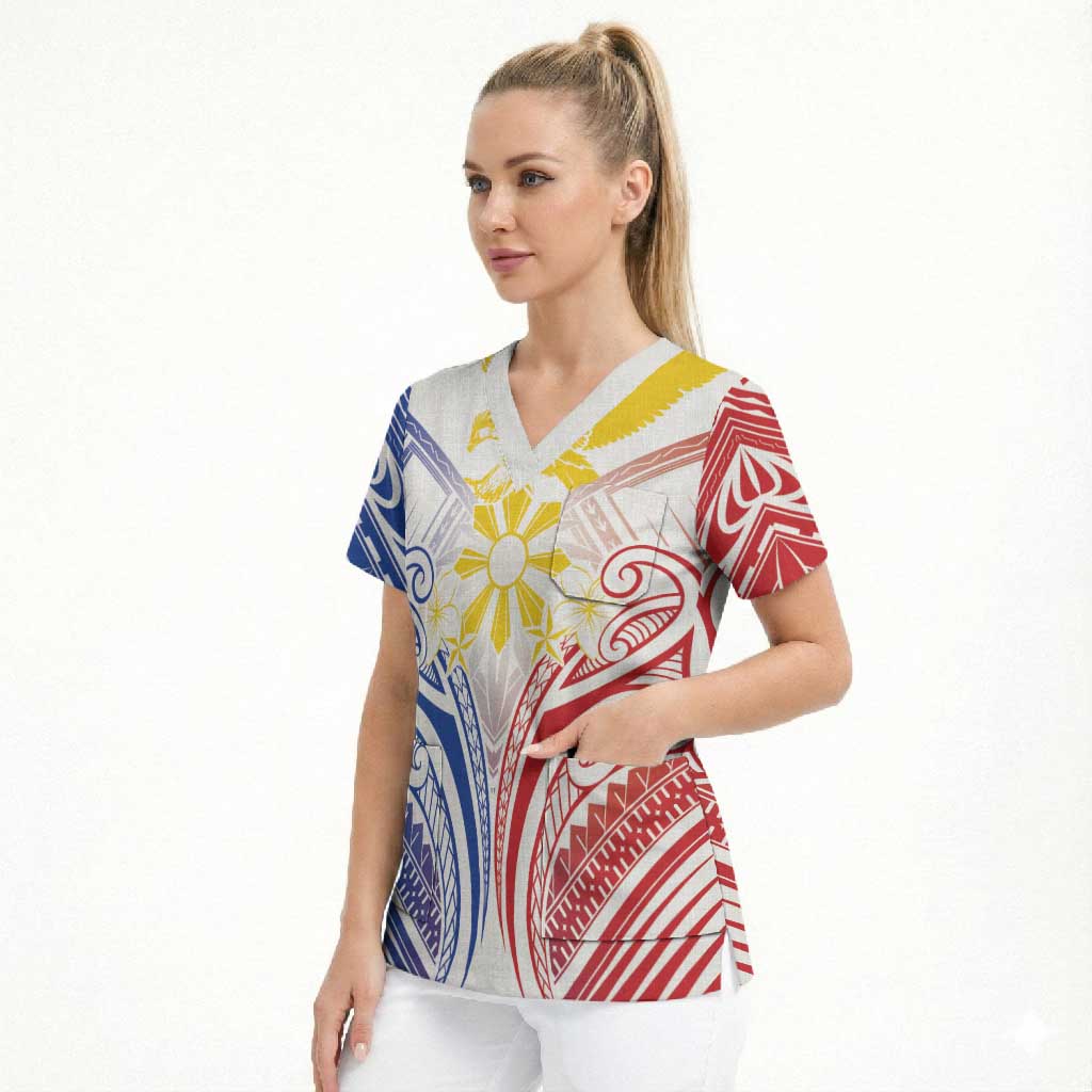 Philippines Tribal Sun Personalized Scrub Top Hunting Eagle LT7 - Polynesian Pride