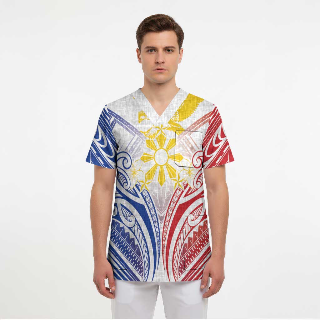 Philippines Tribal Sun Personalized Scrub Top Hunting Eagle LT7 - Polynesian Pride