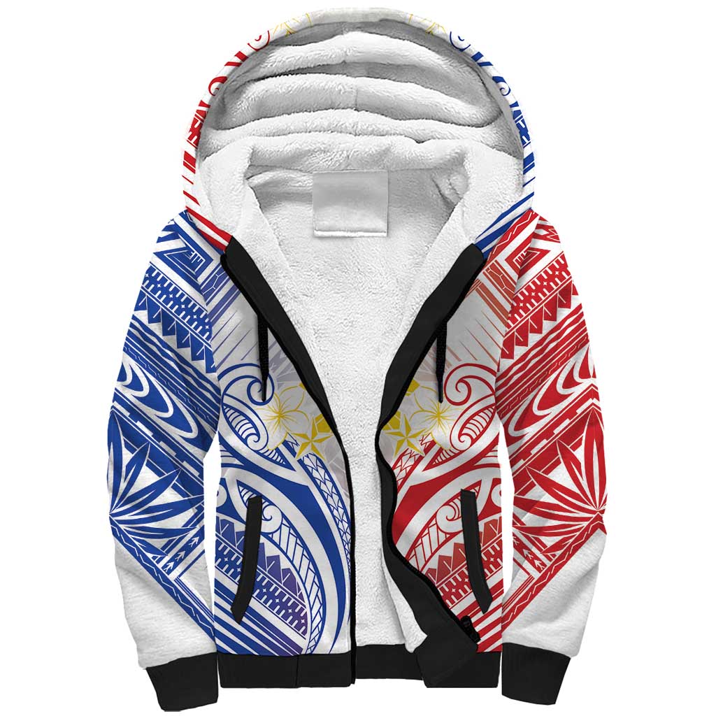 Philippines Tribal Sun Personalized Sherpa Hoodie Hunting Eagle LT7 Unisex White - Polynesian Pride
