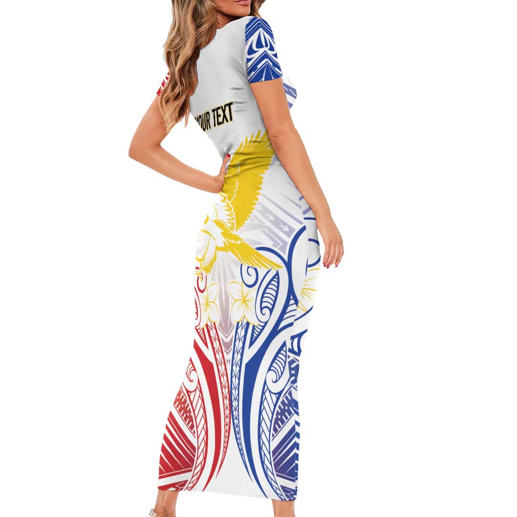 Philippines Tribal Sun Personalized Short Sleeve Bodycon Dress Hunting Eagle LT7 - Polynesian Pride