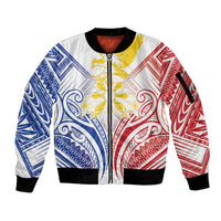Philippines Tribal Sun Personalized Sleeve Zip Bomber Jacket Hunting Eagle LT7 Unisex White - Polynesian Pride