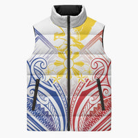 Philippines Tribal Sun Personalized Sleeveless Puffer Jacket Hunting Eagle LT7 Unisex White - Polynesian Pride