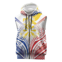 Philippines Tribal Sun Personalized Sleeveless Zip Hoodie Hunting Eagle LT7 White - Polynesian Pride