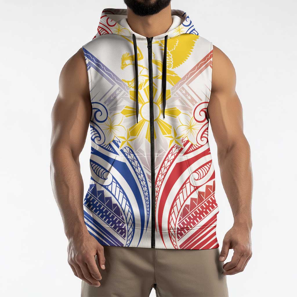 Philippines Tribal Sun Personalized Sleeveless Zip Hoodie Hunting Eagle LT7 - Polynesian Pride