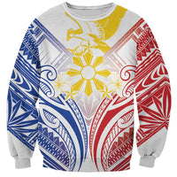 Philippines Tribal Sun Personalized Sweatshirt Hunting Eagle LT7 Unisex White - Polynesian Pride