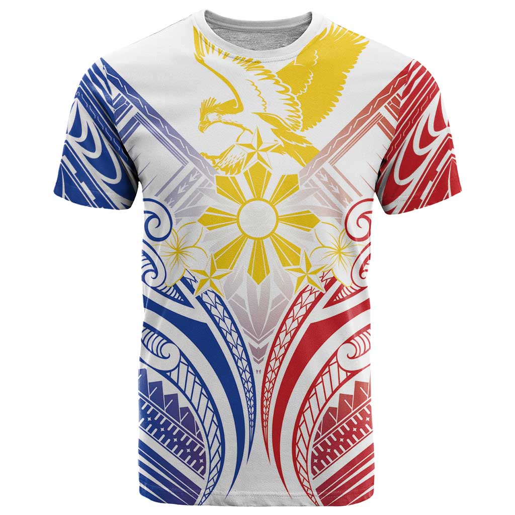 Philippines Tribal Sun Personalized T Shirt Hunting Eagle LT7 White - Polynesian Pride