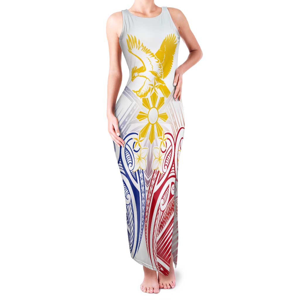 Philippines Tribal Sun Personalized Tank Maxi Dress Hunting Eagle LT7 Women White - Polynesian Pride