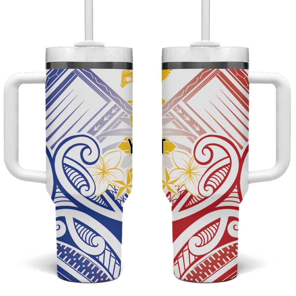 Philippines Tribal Sun Personalized Tumbler With Handle Hunting Eagle LT7 One Size: 40 oz White - Polynesian Pride