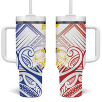 Philippines Tribal Sun Personalized Tumbler With Handle Hunting Eagle LT7 One Size: 40 oz White - Polynesian Pride