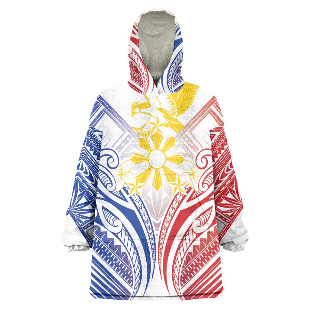 Philippines Tribal Sun Personalized Wearable Blanket Hoodie Hunting Eagle LT7 One Size White - Polynesian Pride