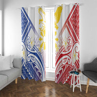 Philippines Tribal Sun Window Curtain Hunting Eagle LT7 With Grommets White - Polynesian Pride