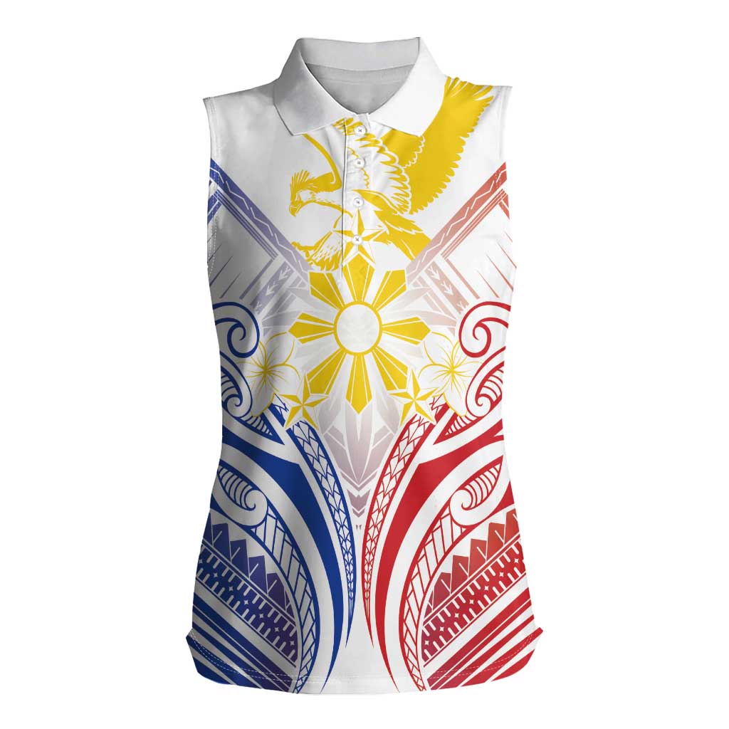 Philippines Tribal Sun Personalized Women Sleeveless Polo Shirt Hunting Eagle LT7 Female White - Polynesian Pride