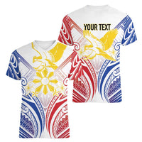 Philippines Tribal Sun Personalized Women V-Neck T-Shirt Hunting Eagle LT7 - Polynesian Pride