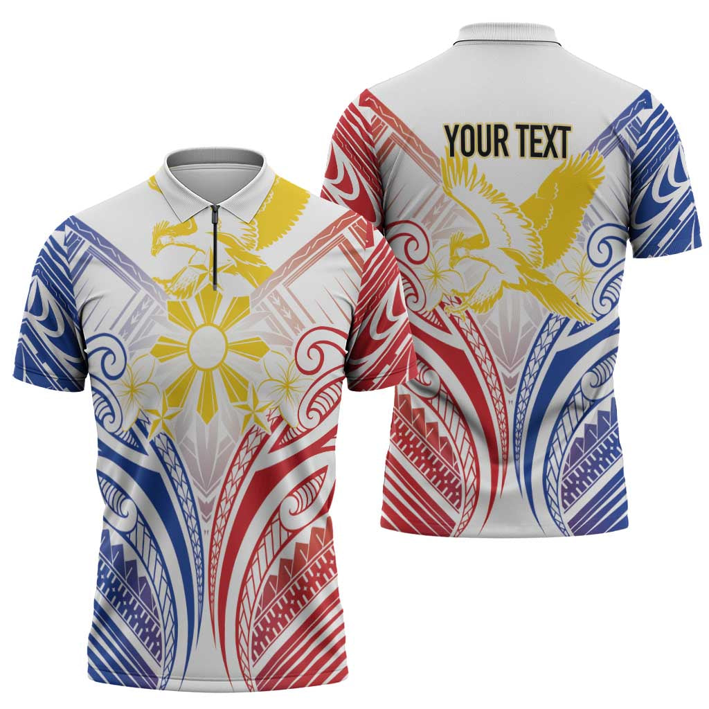 Philippines Tribal Sun Personalized Zipper Polo Shirt Hunting Eagle LT7 - Polynesian Pride