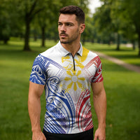 Philippines Tribal Sun Personalized Zipper Polo Shirt Hunting Eagle LT7 - Polynesian Pride