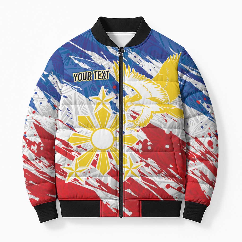 Personalized Filipino Sun and Stars Bomber Puffer Jacket Grunge Vibes LT7 Unisex White - Polynesian Pride