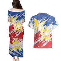 Personalized Filipino Sun and Stars Couples Matching Puletasi and Hawaiian Shirt Grunge Vibes LT7 - Polynesian Pride