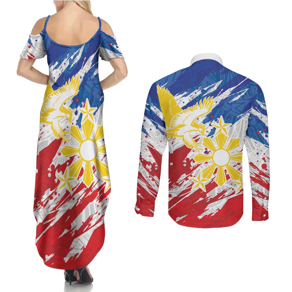 Personalized Filipino Sun and Stars Couples Matching Summer Maxi Dress and Long Sleeve Button Shirt Grunge Vibes LT7 - Polynesian Pride