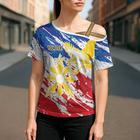 Personalized Filipino Sun and Stars Cross Shoulder Shirt Grunge Vibes LT7 - Polynesian Pride