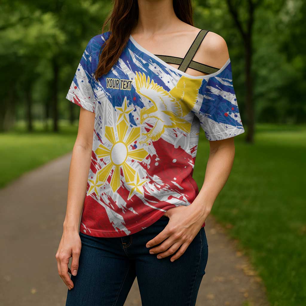Personalized Filipino Sun and Stars Cross Shoulder Shirt Grunge Vibes LT7 - Polynesian Pride