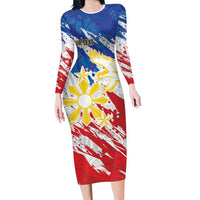 Personalized Filipino Sun and Stars Family Matching Long Sleeve Bodycon Dress and Hawaiian Shirt Grunge Vibes