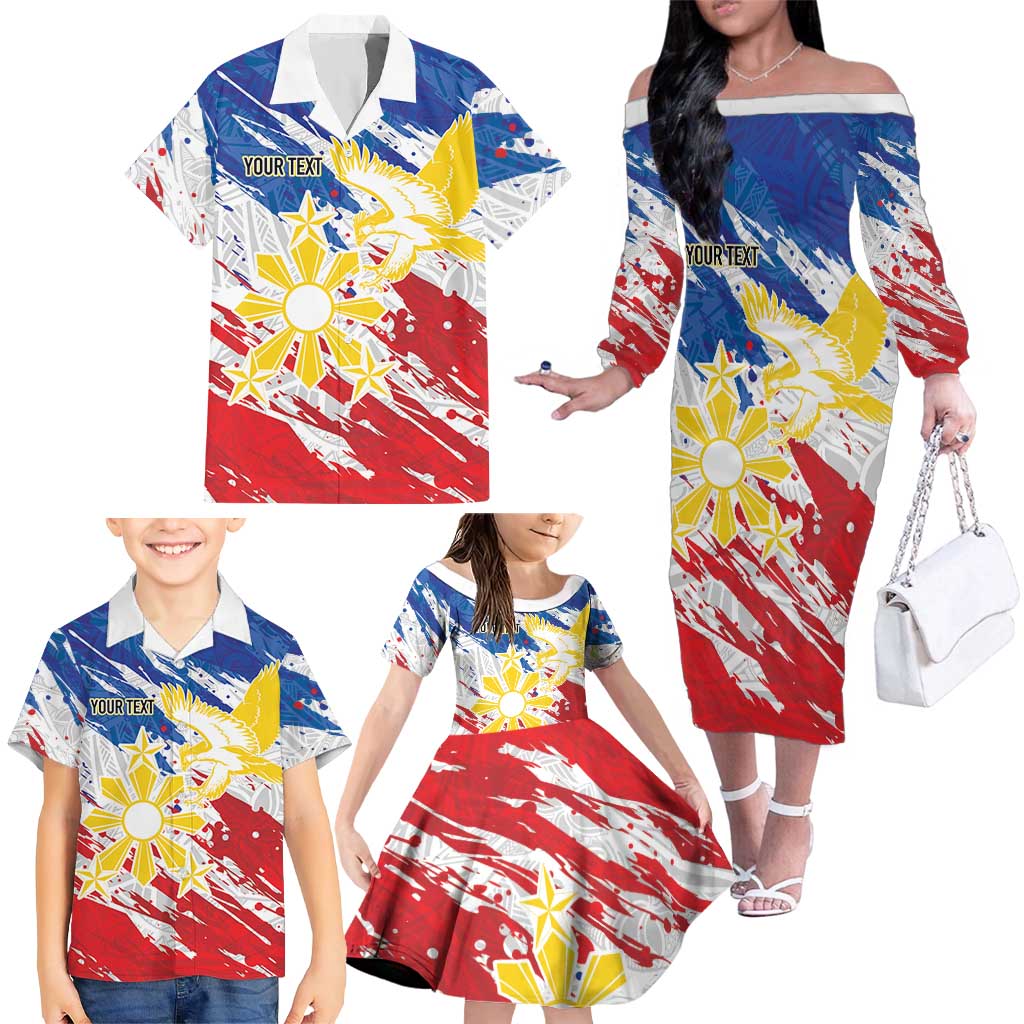 Personalized Filipino Sun and Stars Family Matching Off The Shoulder Long Sleeve Dress and Hawaiian Shirt Grunge Vibes
