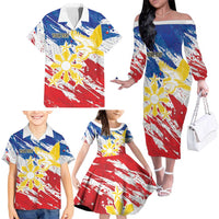 Personalized Filipino Sun and Stars Family Matching Off The Shoulder Long Sleeve Dress and Hawaiian Shirt Grunge Vibes