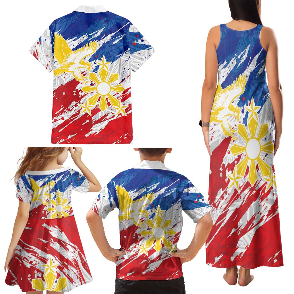 Personalized Filipino Sun and Stars Family Matching Tank Maxi Dress and Hawaiian Shirt Grunge Vibes