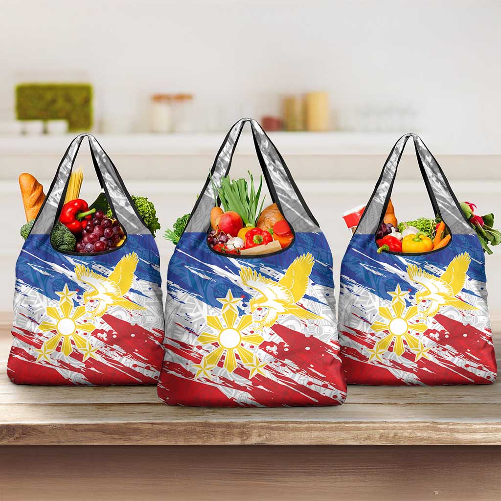 Filipino Sun and Stars Grocery Bag Grunge Vibes LT7 3-pack One Size White - Polynesian Pride