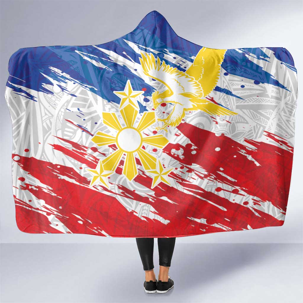 Filipino Sun and Stars Hooded Blanket Grunge Vibes LT7 One Size White - Polynesian Pride