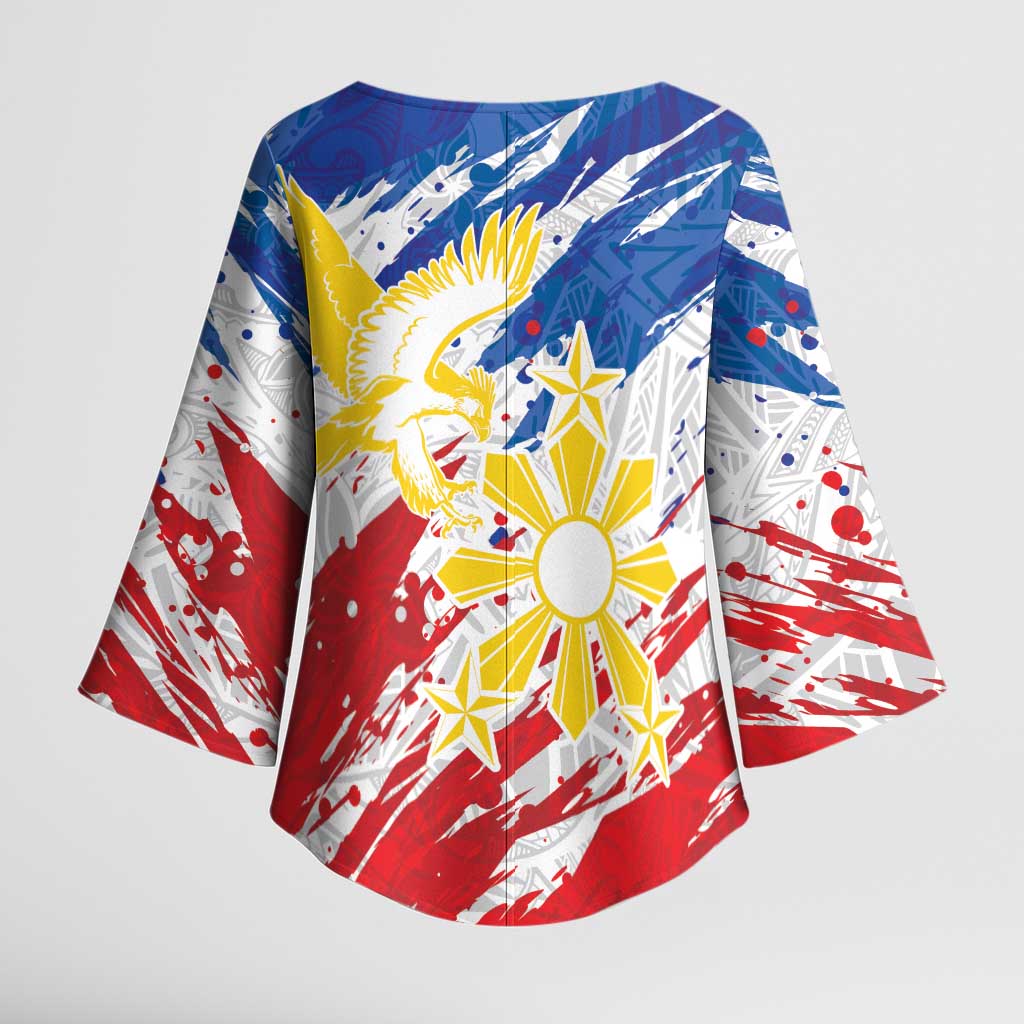 Personalized Filipino Sun and Stars Kimono Sleeve Blouse Grunge Vibes LT7 - Polynesian Pride
