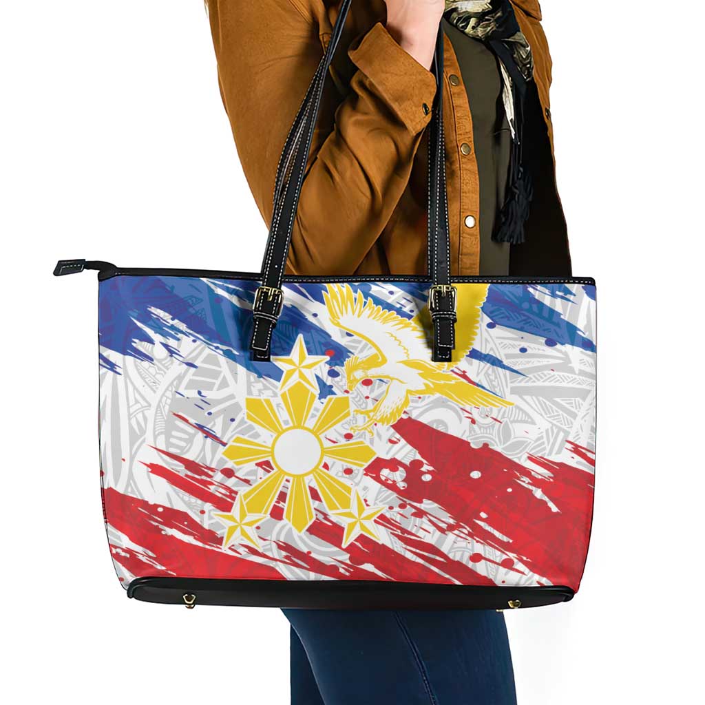 Filipino Sun and Stars Leather Tote Bag Grunge Vibes LT7 - Polynesian Pride