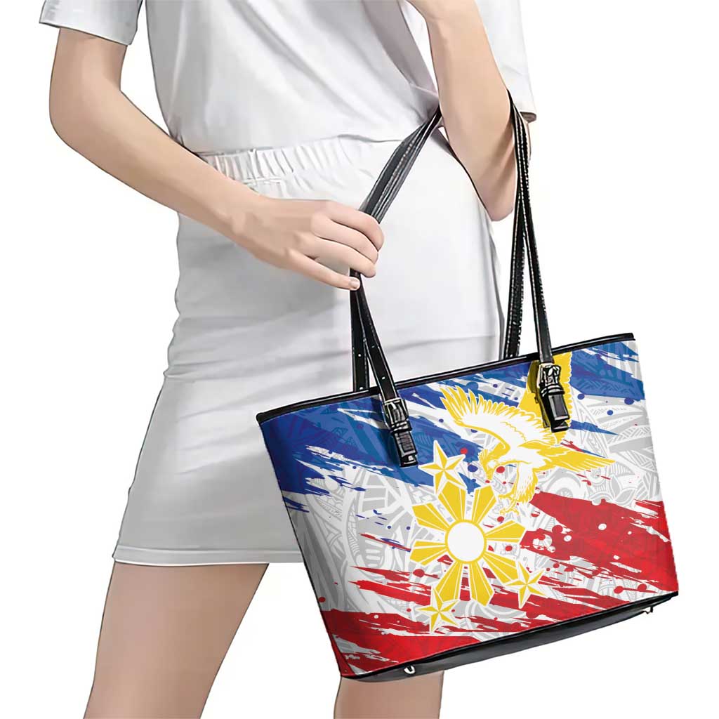 Filipino Sun and Stars Leather Tote Bag Grunge Vibes LT7 - Polynesian Pride