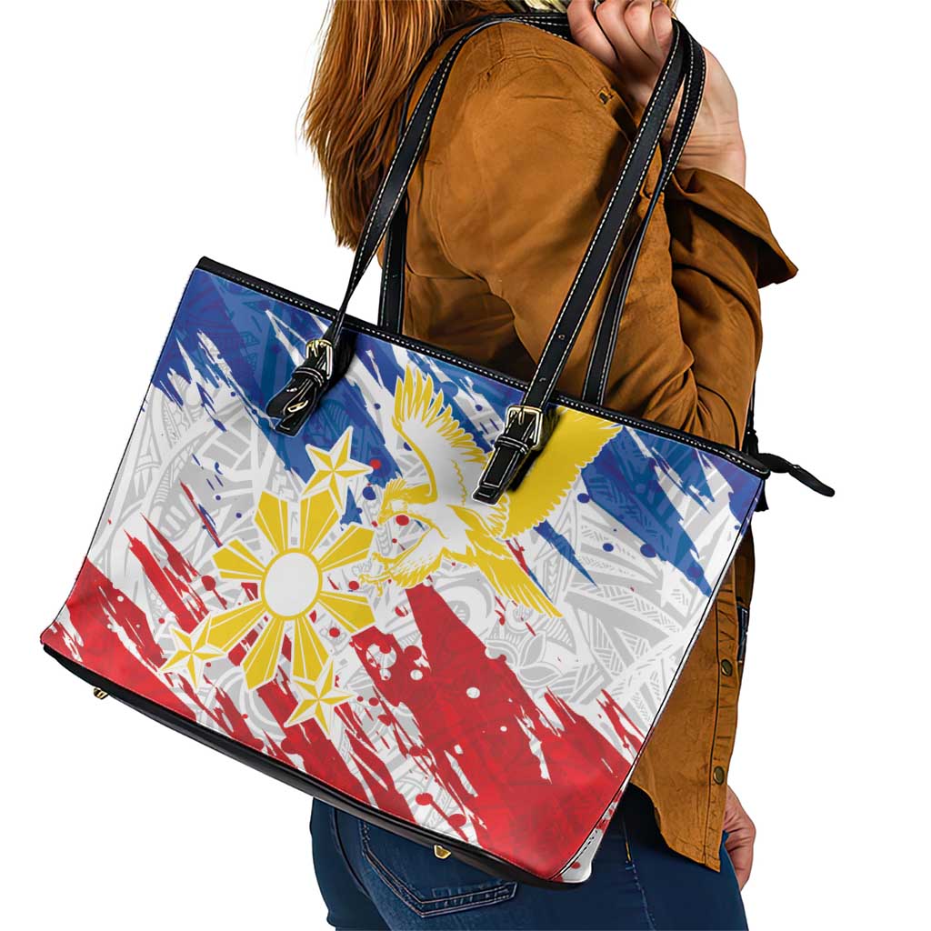 Filipino Sun and Stars Leather Tote Bag Grunge Vibes LT7 - Polynesian Pride