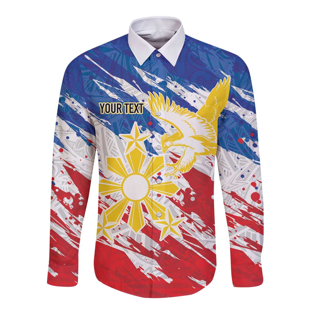 Personalized Filipino Sun and Stars Long Sleeve Button Shirt Grunge Vibes LT7 Unisex White - Polynesian Pride