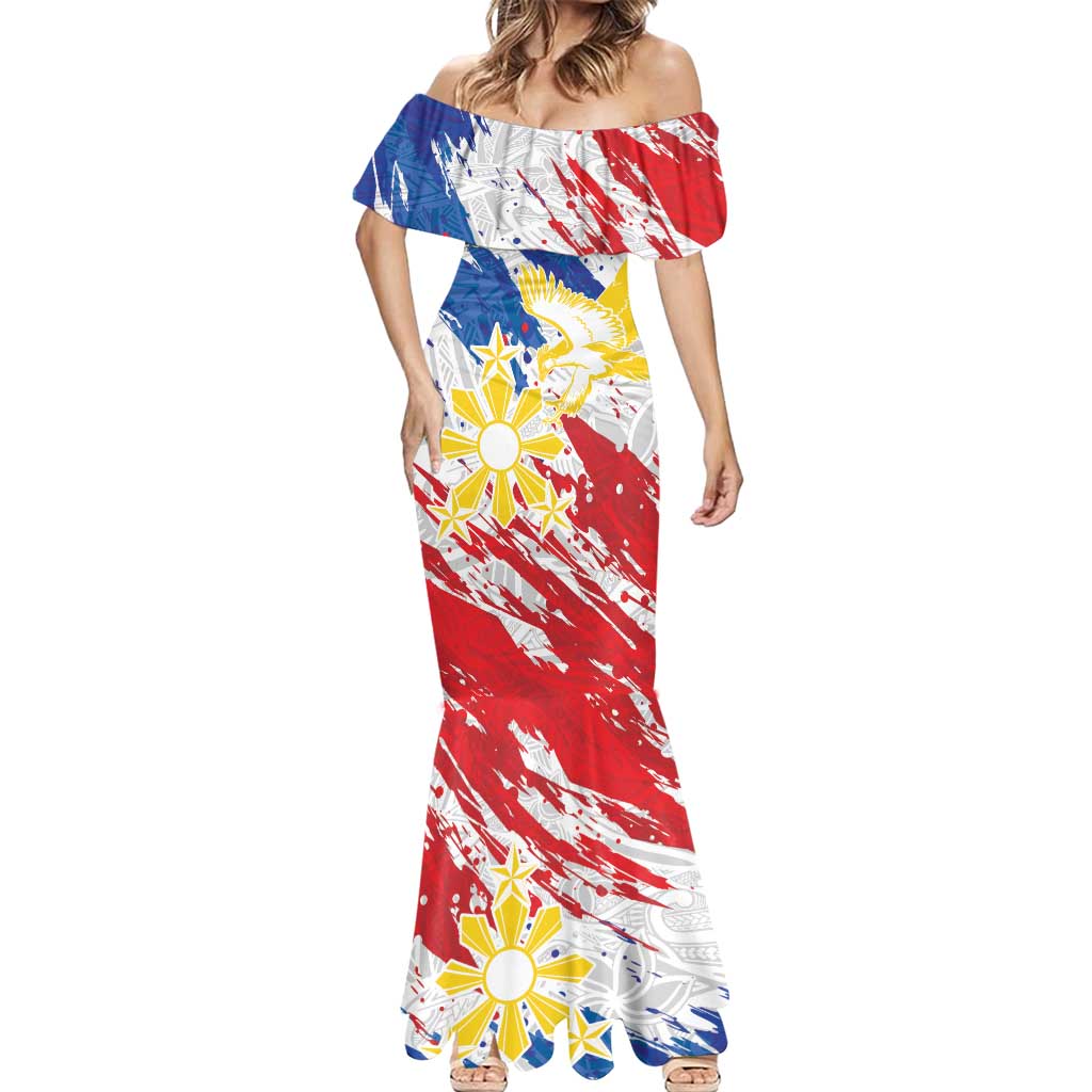 Personalized Filipino Sun and Stars Mermaid Dress Grunge Vibes LT7 - Polynesian Pride