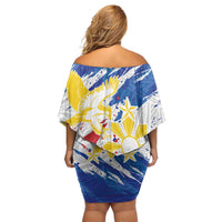 Personalized Filipino Sun and Stars Off Shoulder Short Dress Grunge Vibes LT7 - Polynesian Pride