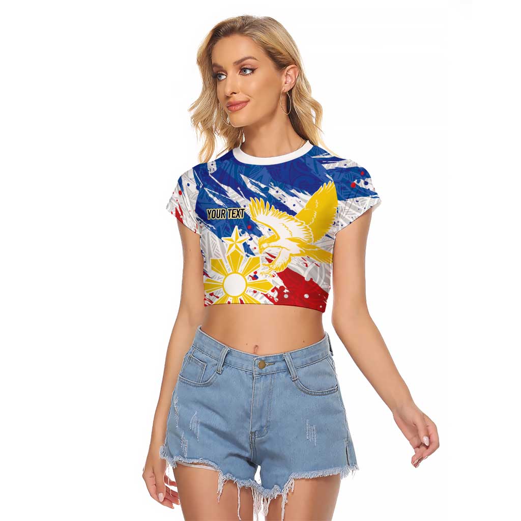 Personalized Filipino Sun and Stars Raglan Cropped T Shirt Grunge Vibes LT7 Female White - Polynesian Pride