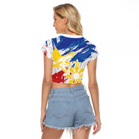Personalized Filipino Sun and Stars Raglan Cropped T Shirt Grunge Vibes LT7 - Polynesian Pride