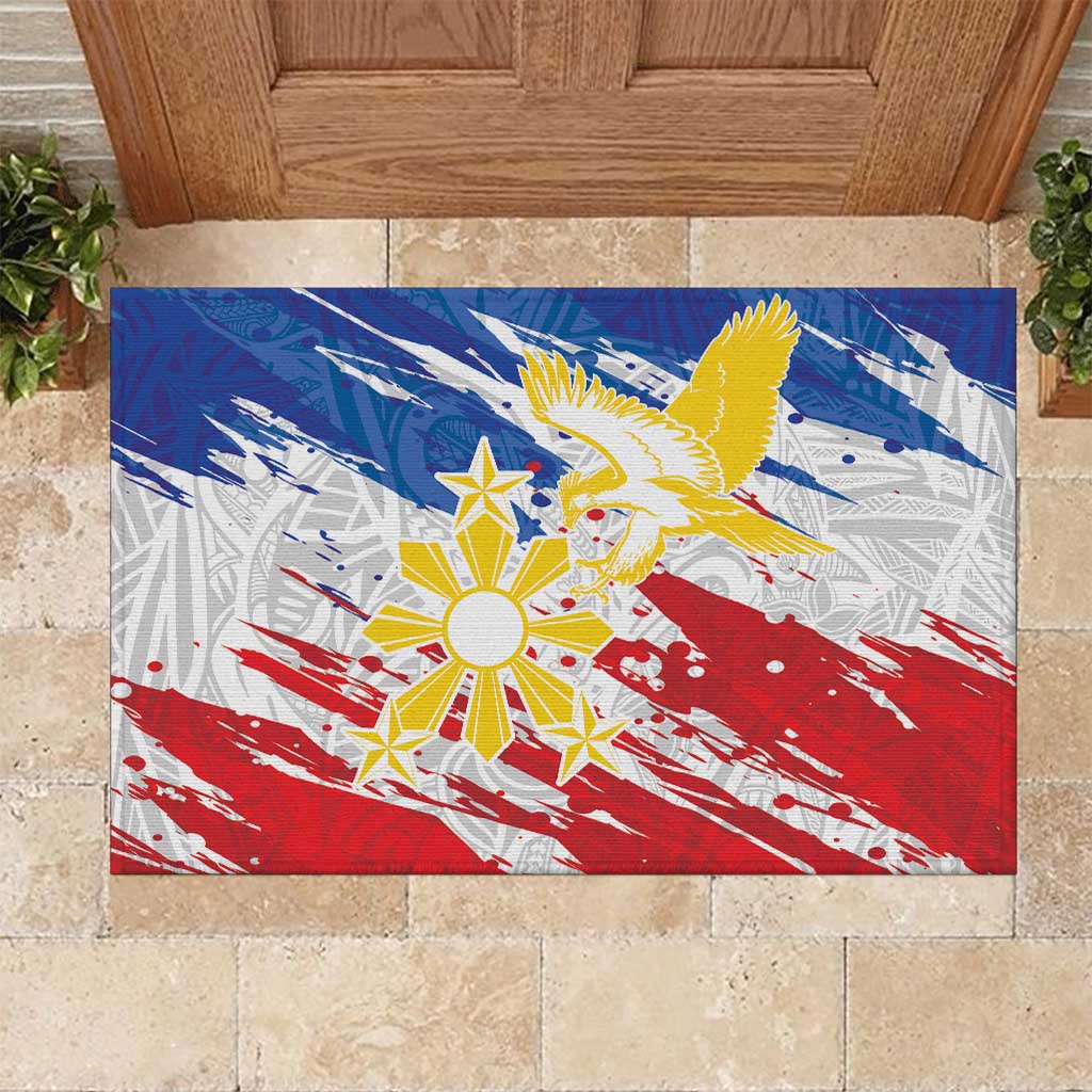 Filipino Sun and Stars Rubber Doormat Grunge Vibes