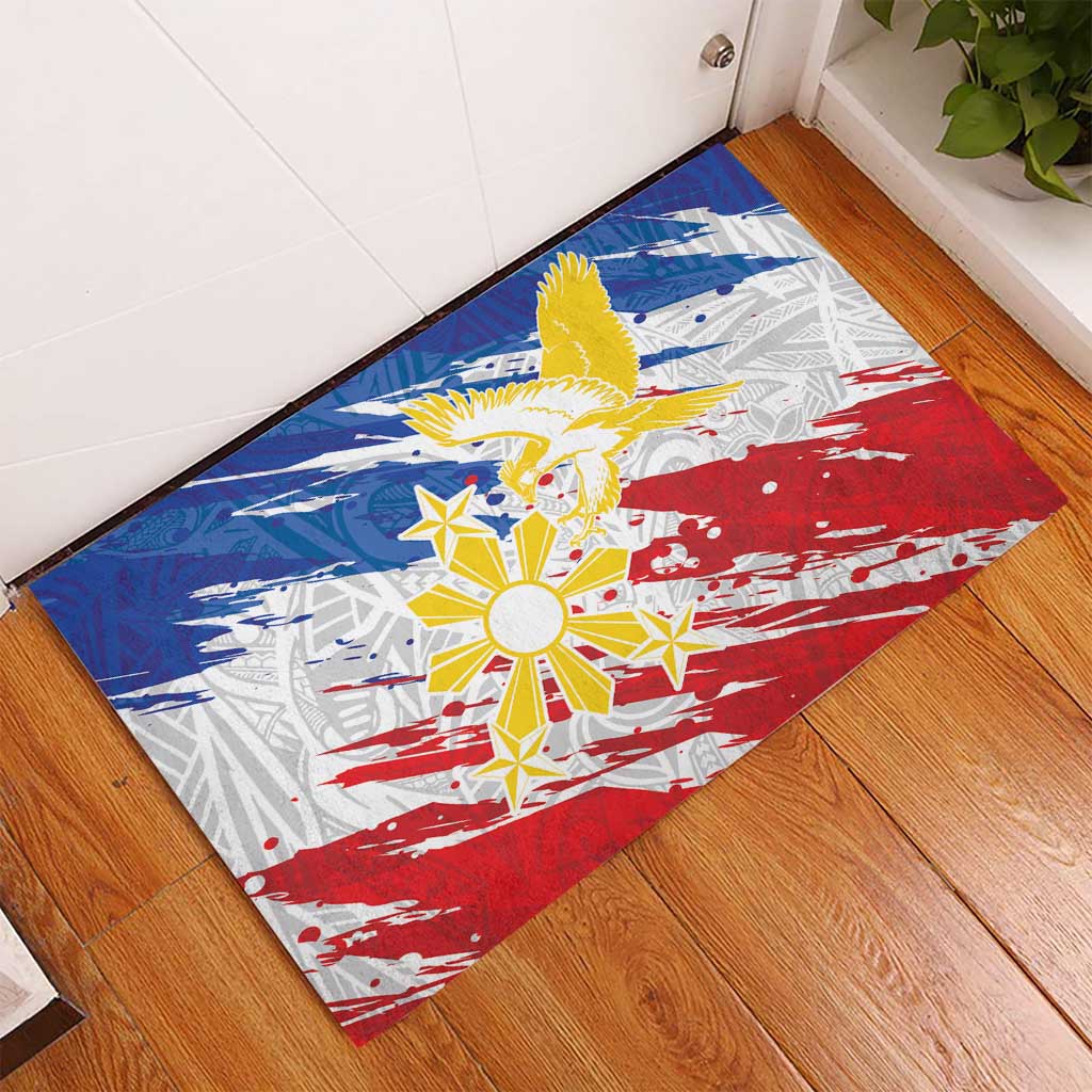 Filipino Sun and Stars Rubber Doormat Grunge Vibes