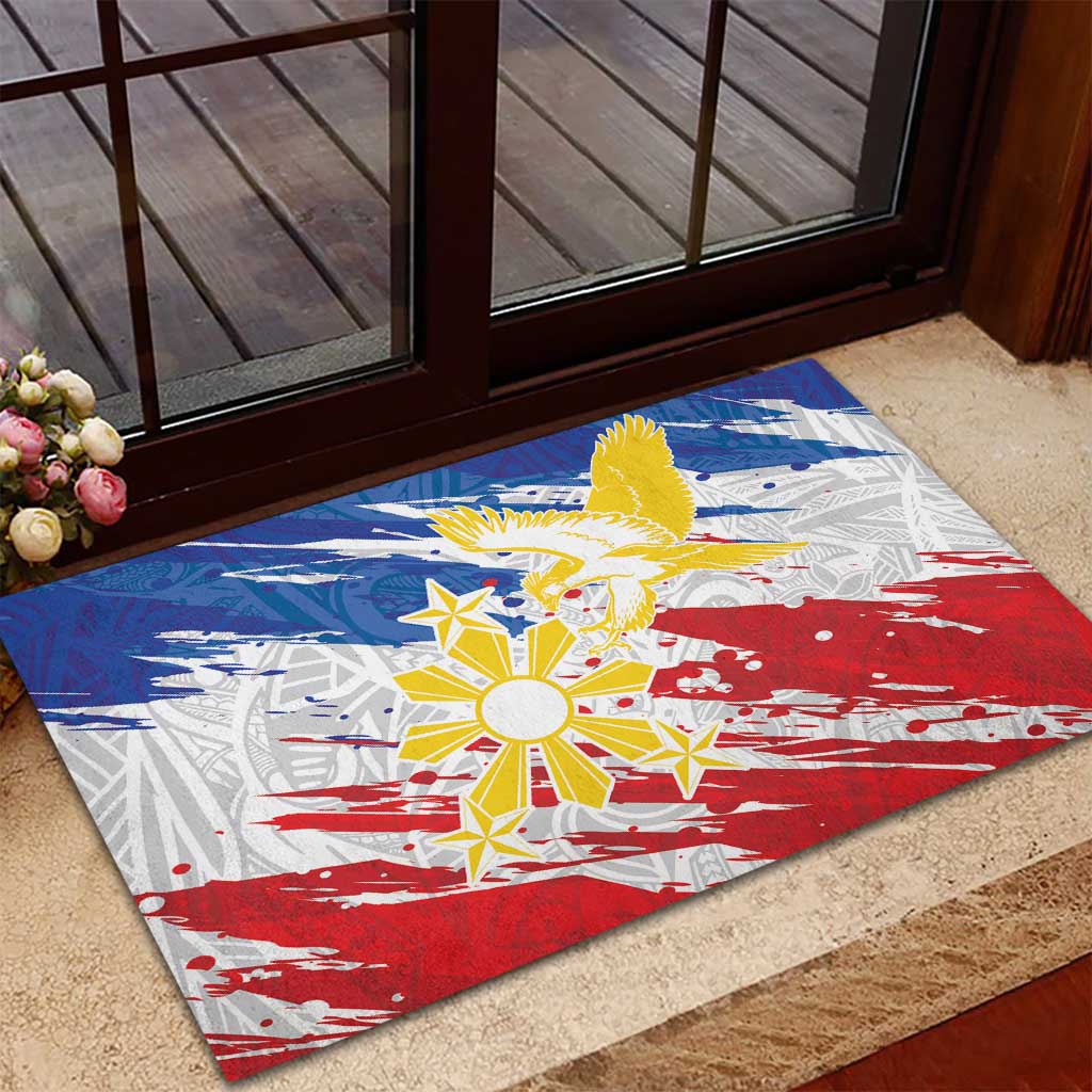 Filipino Sun and Stars Rubber Doormat Grunge Vibes