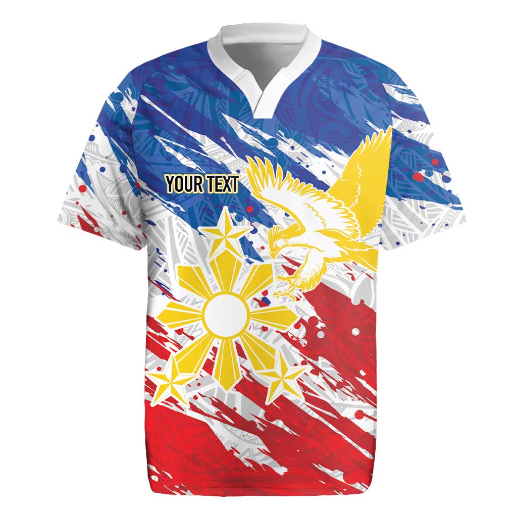 Personalized Filipino Sun and Stars Rugby Jersey Grunge Vibes LT7 White - Polynesian Pride