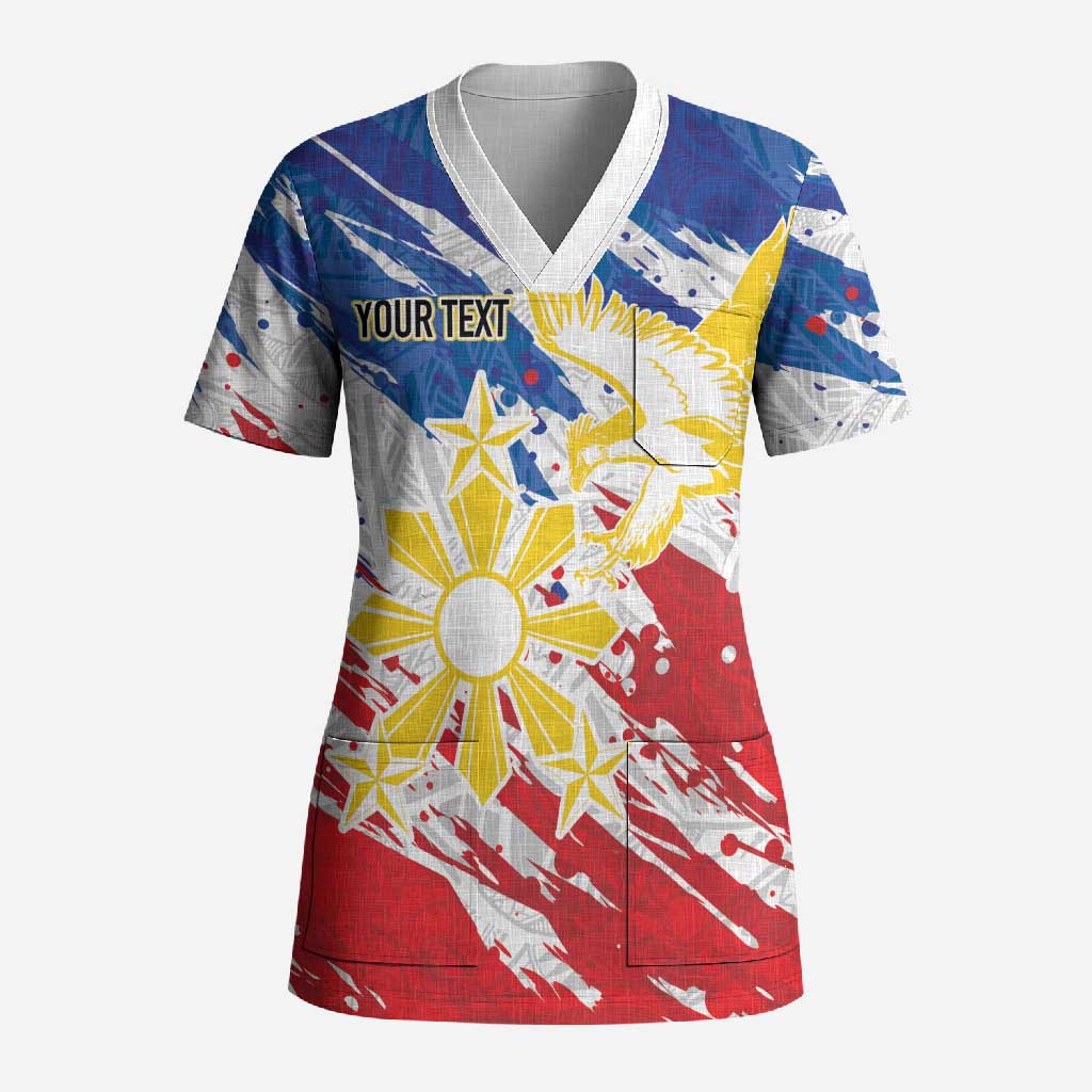 Personalized Filipino Sun and Stars Scrub Top Grunge Vibes LT7 Adult White - Polynesian Pride