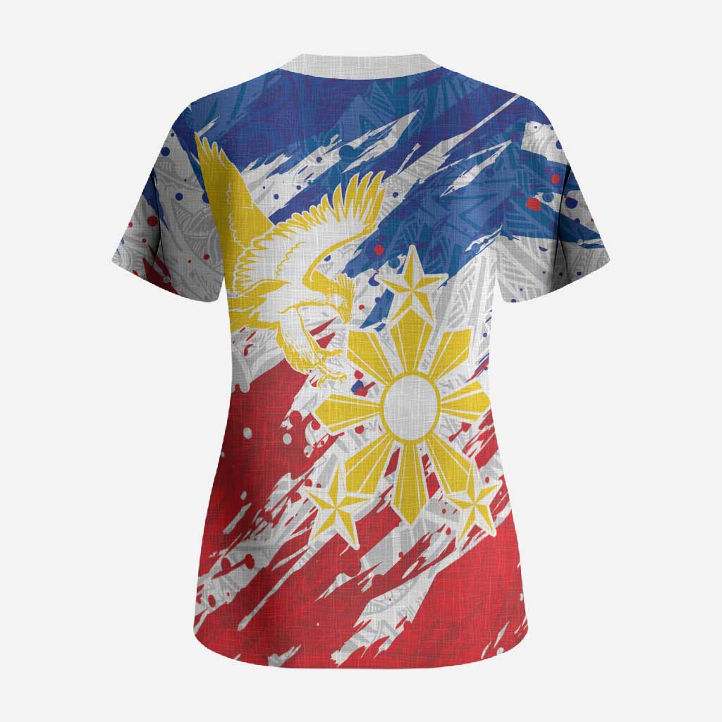 Personalized Filipino Sun and Stars Scrub Top Grunge Vibes LT7 - Polynesian Pride