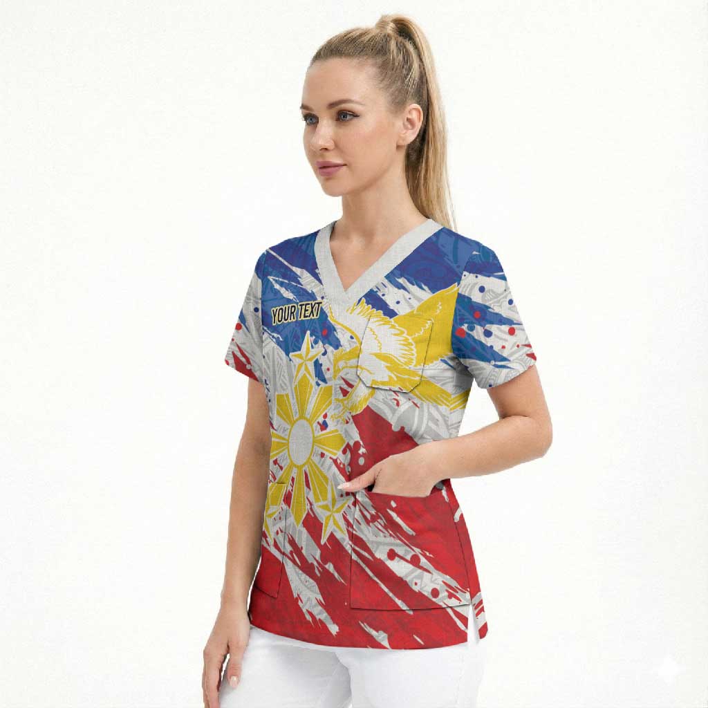 Personalized Filipino Sun and Stars Scrub Top Grunge Vibes LT7 - Polynesian Pride