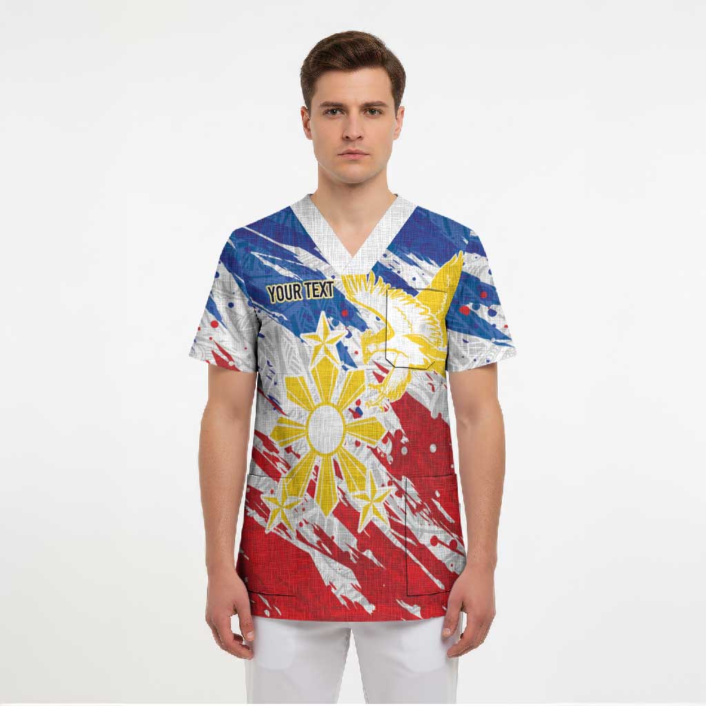 Personalized Filipino Sun and Stars Scrub Top Grunge Vibes LT7 - Polynesian Pride