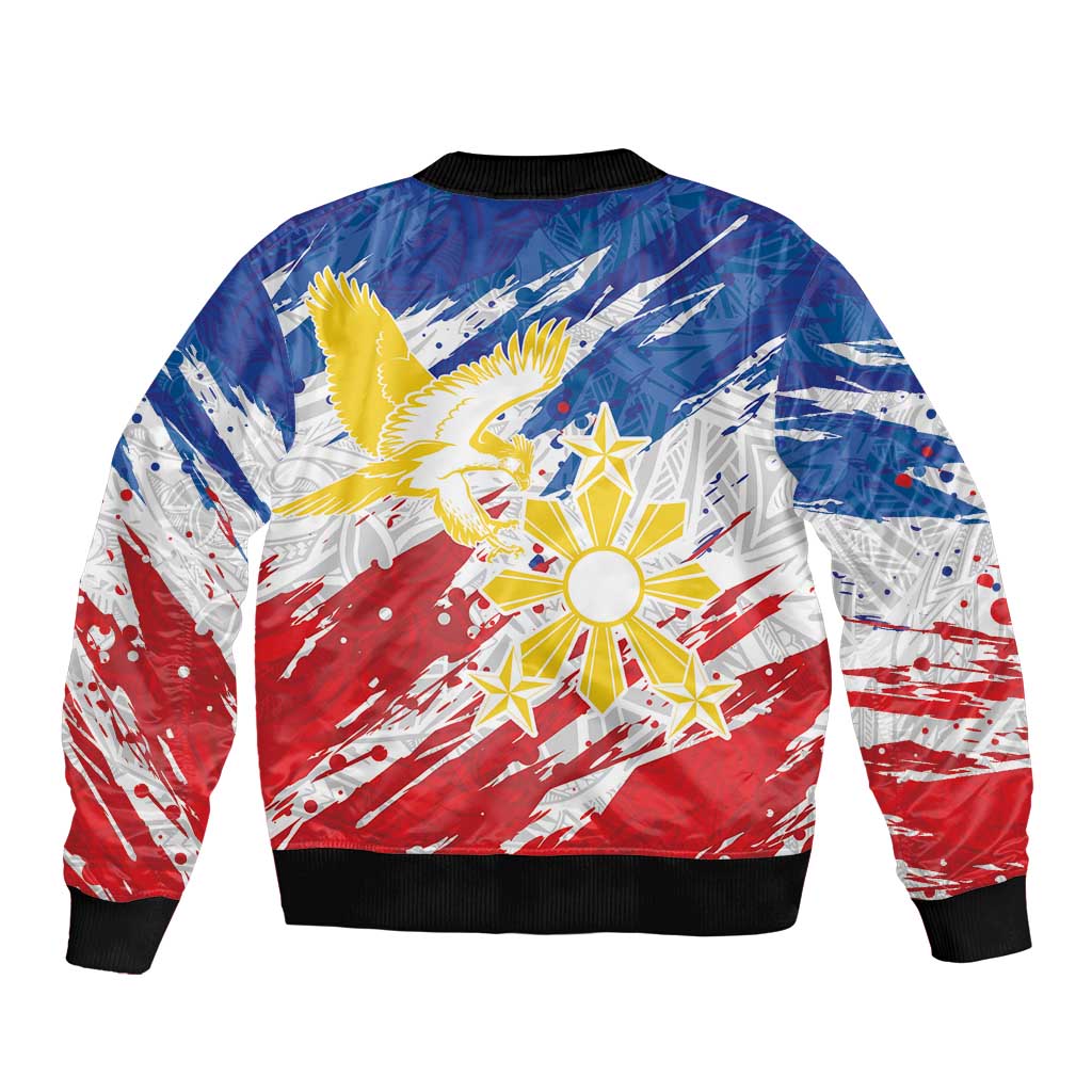 Personalized Filipino Sun and Stars Sleeve Zip Bomber Jacket Grunge Vibes LT7 - Polynesian Pride